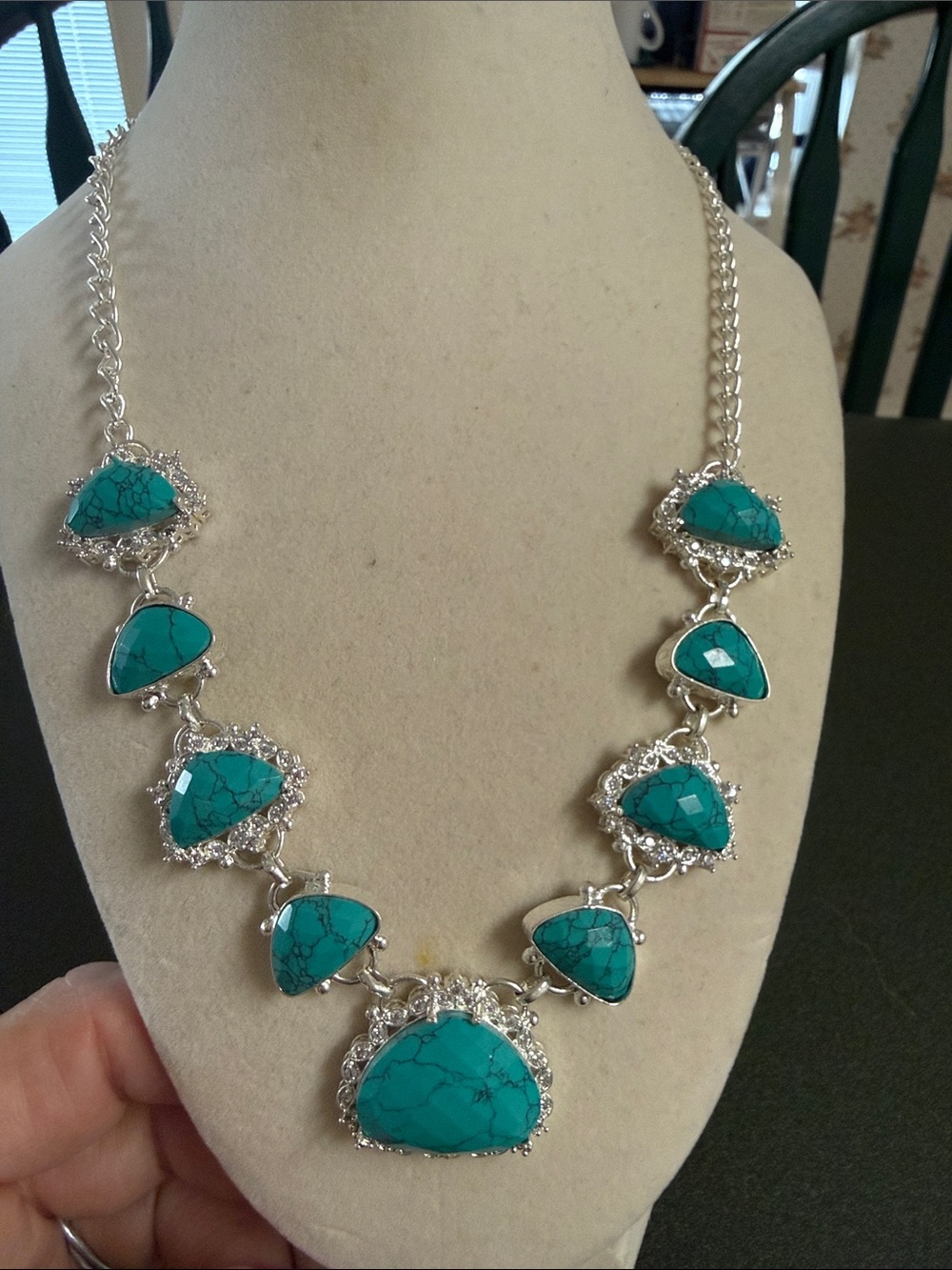 Turquoise Statement Necklace - Silver Tone Women’s Jewelry 20”